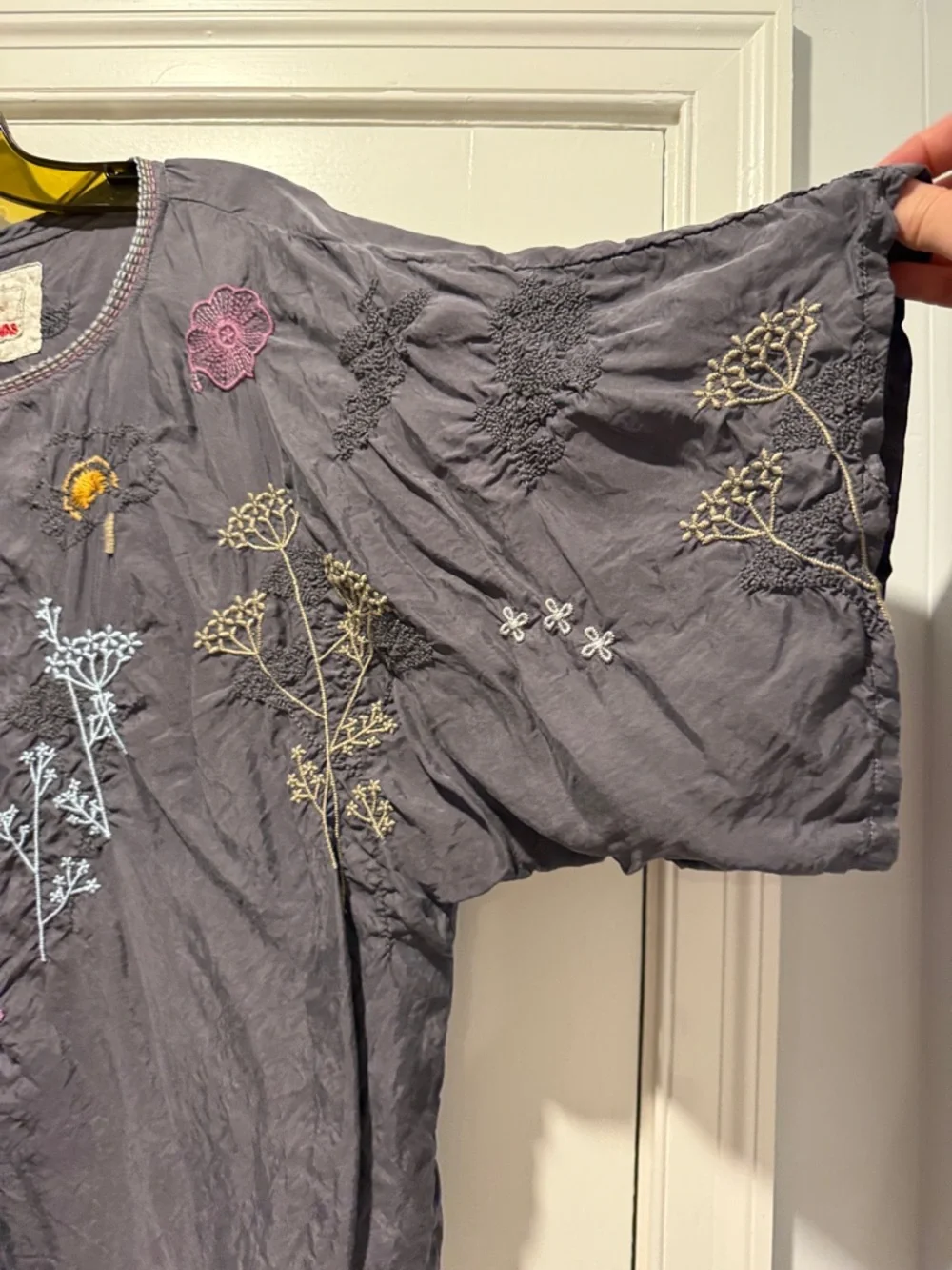 Johnny Was Biya Lavender/Gray Embroidered Floral & Butterfly Tunic - Picture 5 of 7